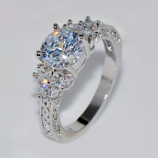 1 pza. Delicados anillos de compromiso plateados y modernos, anillo moderno con circonio cúbico, joyas de aniversario, compromiso, boda
