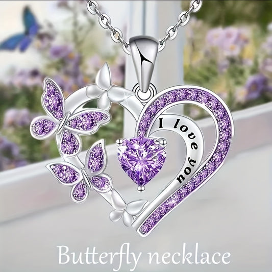 1pc Fashion Creative Butterfly Decor Heart-shaped Pendant Necklace, Trendy Birthday Gift Daily Accessories